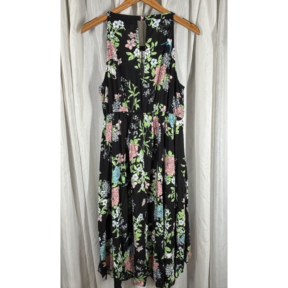 Torrid Floral Dress Midi Black Keyhole Open Back 00/12 Large Sleeveless Rock EUC - Picture 2 of 14